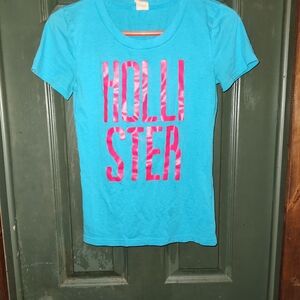 Hollister Turquoise Tee with Hot Pink Logo